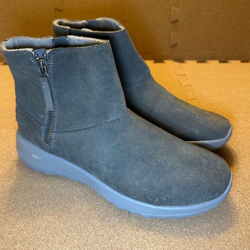 Skechers GoStep Lite Agility Women 10‎ Gray Suede Faux Fur Zip Ankle Boots 15515